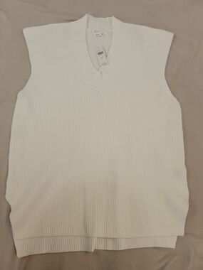 Anthropologie Womens V-Neck Ribbed Sweater Vest - White